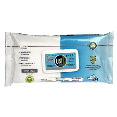 دستمال مرطوب آقایان یونی مد (Uni Med) مدل Antibacterial Hygienic Perineal بسته 24 عددی