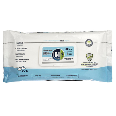دستمال مرطوب حمام یونی مد (Uni Med) مدل Antibacterial Hygenic Bath بسته 24 عددی