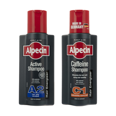 شامپو مو آلپسین (Alpecin) مدل C1 حجم 250 میلی‌ لیتر + شامپو مو آلپسین مدل A2 Active حجم 250 میلی‌ لیتر
