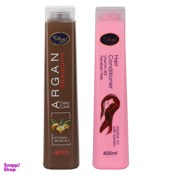 پک شامپو مو انجل کرفت (Angel Craft) مدل Argan حجم 400 میلی‌لیتر+نرم کننده مو مدل Keratin و Jojoba Oil حجم 400 میلی‌لیتر