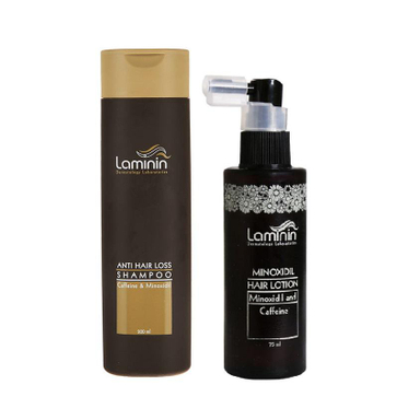 شامپو تقویت کننده مو لامینین (Laminin) مدل Coffeine حجم 200 میلی‌لیتر+محلول مو مدل ماینوکسیدیل و کافیین