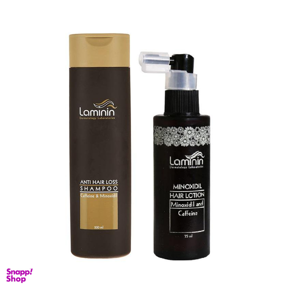 شامپو تقویت کننده مو لامینین (Laminin) مدل Coffeine حجم 200 میلی‌لیتر+محلول مو مدل ماینوکسیدیل و کافیین