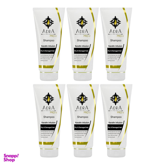شامپو مو آدرا (Adra) مدل Keratin Infusion مناسب موهای خشک و آسیب دیده حجم 200 میلی‌ لیتر بسته 6 عددی