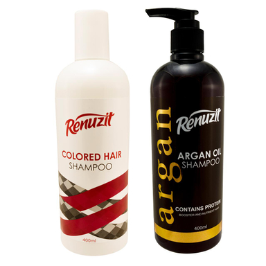 شامپو مو رینوزیت (Renuzit) مدل ARGAN OIL حجم 400 میلی‌لیتر به همراه شامپو مو مدل COLORED HAIR حجم 400 میلی‌لیتر
