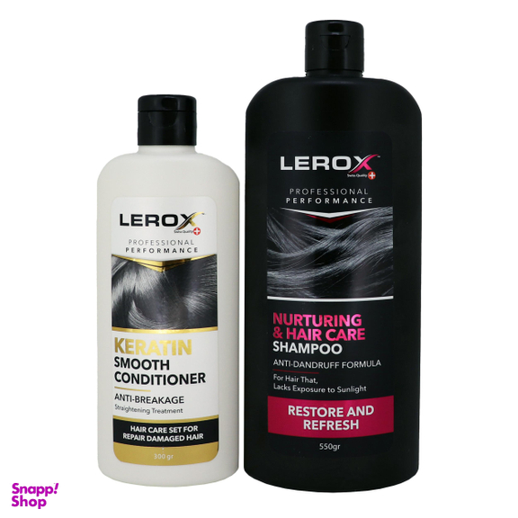 شامپو مو لروکس (Lerox) مدل Nurturing و Hair Care حجم 550 میلی‌لیتر+نرم کننده مو لروکس (Lerox) مدل Keratin