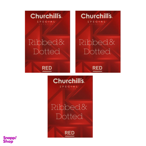 کاندوم چرچیلز (Churchill's) مدل Ribbed و Dotted Red بسته 3 عددی