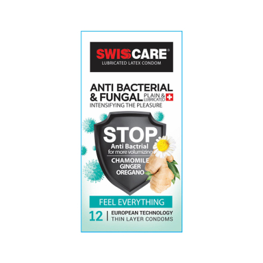 کاندوم سوییس کر (Swisscare) مدل Anti BACTERIAL بسته 12 عددی
