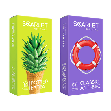 کاندوم مدل CLASSIC Anti BAC بسته 12 عددی اسکارلت (Scarlet) به همراه کاندوم مدل DOTTED EXTRA اسکارلت