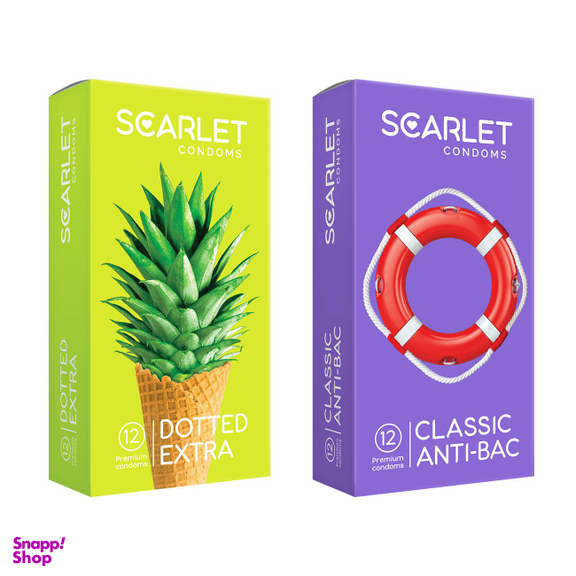 کاندوم مدل CLASSIC Anti BAC بسته 12 عددی اسکارلت (Scarlet) به همراه کاندوم مدل DOTTED EXTRA اسکارلت