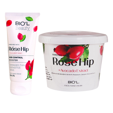 کرم نرم کننده بیول (Biol) مدل Rose Hip حجم 250 میلی‌ لیتر + کرم آبرسان بیول مدل Rose Hip حجم 60 میلی‌ لیتر