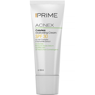 کرم مرطوب کننده پریم (prime) با SPF30 مدل Acnex Colorless حجم 50 میلی‌لیتر
