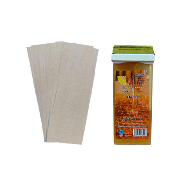 موم موبر اطلس (Atlas) مدل Honey حجم 100 میلی‌لیتر به همراه پد اپیلاسیون بسته 10 عددی