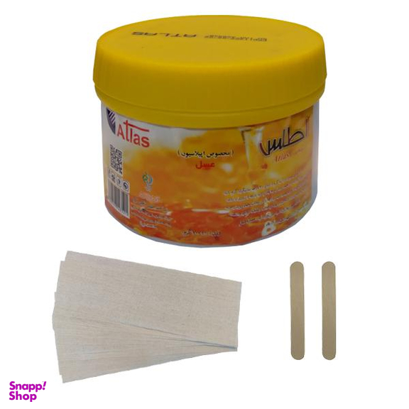 موم موبر اطلس (Atlas) مدل Honey حجم 700 میلی‌لیتر به همراه پد اپیلاسیون بسته 10 عددی و آبسلانگ موم بسته 2 عددی