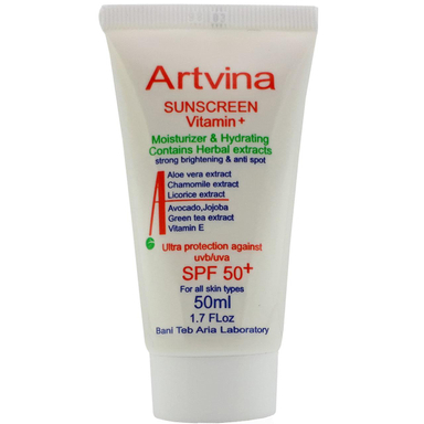 کرم ضد آفتاب آرت وینا (Artvina) مدل +Vitamin با SPF 50 بی رنگ حجم 50 میلی‌‌ لیتر