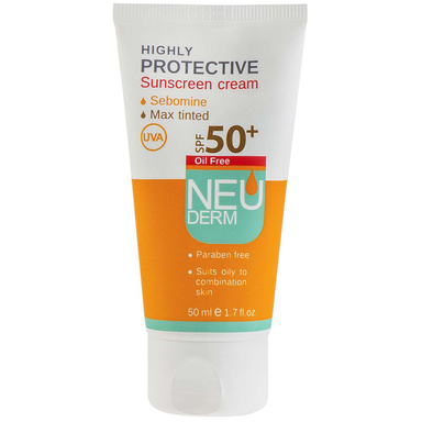کرم ضد آفتاب فاقد چربی نیودرم (Neuderm) مدل Highly Protective Max Tinted SPF50 حجم 50 میلی‌‌لیتر