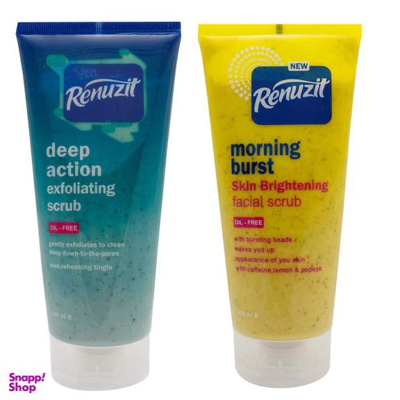 اسکراب لایه بردار پوست رینو زیت (Renuzit) مدل Deep Action حجم 200 میلی‌لیتر + اسکراب سفید کننده پوست Morning Burst