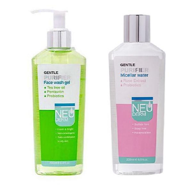 آب و ژل پاک‌ کننده صورت نیودرم (Neuderm) مدل جنتل پیوریفایر حجم 200 میلی‌لیتر مجموعه 2 عددی