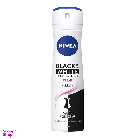 اسپری ضد تعریق زنانه نیوآ (Nivea) مدل Black & White Invisible Clear حجم 150 میلی‌ لیتر