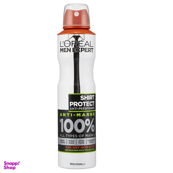 اسپری ضد تعریق مردانه لورآل (Loreal) سری Men Expert مدل Shirt Protect Dry Non-Stop حجم 250 میلیلیتر