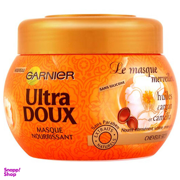 ماسک مو درخشان کننده و تغذیه کننده گارنیه (Garnier) سری Ultra Doux مدل Argan Camelia حجم 300 میلی‌لیتر
