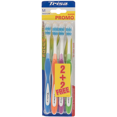 مسواک تریزا (Trisa) سری Super Promo مدل Focus Pro Clean با برس متوسط - بسته 2+2 عددی