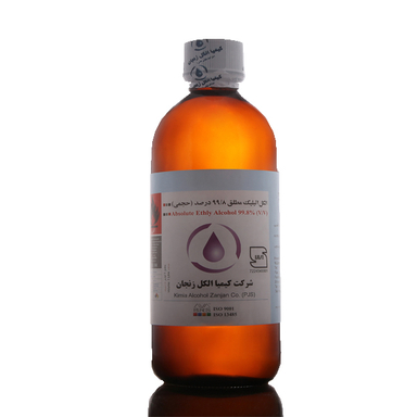 الکل اتیلیک مطلق طبیعی برند کیمیا الکل زنجان 99.8 درصد حجم 1 لیتر