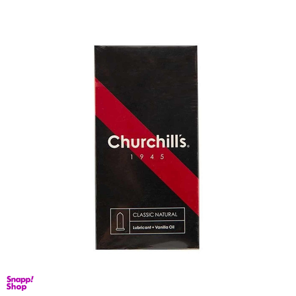 کاندوم چرچیلز (Churchills) مدل فرم کلاسیک وانیل و ضخامت نرمال بسته 12 عددی