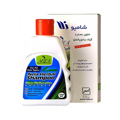 شامپو مو نلا (Nela) مدل Saw Palmetto مناسب انواع مو حجم 200 میلی‌لیتر