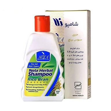 شامپو مو نلا (Nela) مدل Rice Bran مناسب انواع مو حجم 200 میلی‌لیتر