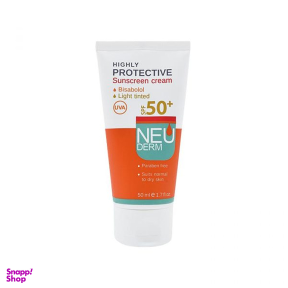 کرم ضد آفتاب نیودرم (Neuderm) مناسب پوست خشک و نرمال +SPF50 بژ روشن حجم 50 میلی‌لیتر
