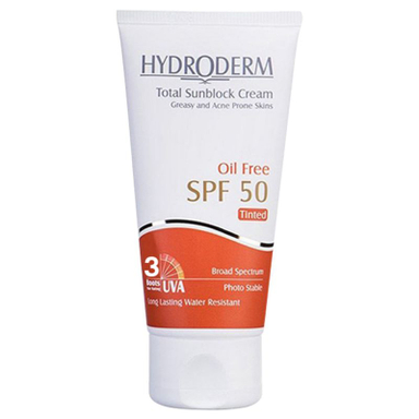 کرم ضد آفتاب هیدرودرم (Hydroderm) فاقد چربی رنگی با SPF50 حجم 50 میلی‌لیتر