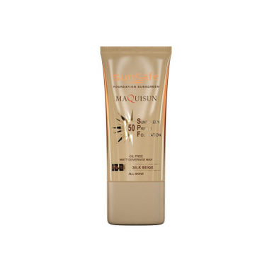 ضد آفتاب کرم پودری و پرایمری سان سیف با SPF50 رنگ بژ ابریشمی