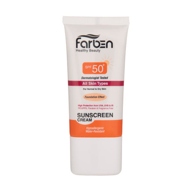 کرم ضد آفتاب فاربن (Farben) با پوشش کرم پودری با SPF50 رنگ بژ روشن حجم 50 میلی‌لیتر