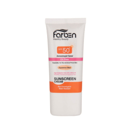 کرم ضد آفتاب فاقد چربی فاربن (Farben) با پوشش کرم پودری با SPF50 رنگ بژ روشن حجم 50 میلی‌لیتر