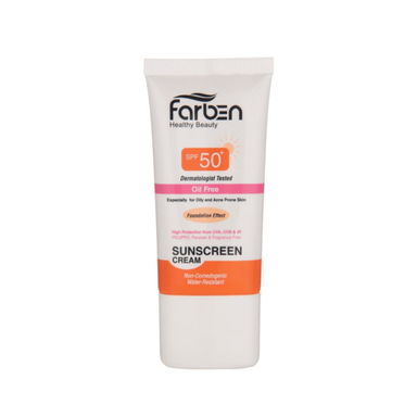 کرم ضد آفتاب فاقد چربی فاربن (Farben) با پوشش کرم پودری با SPF50 رنگ بژ روشن حجم 50 میلی‌لیتر
