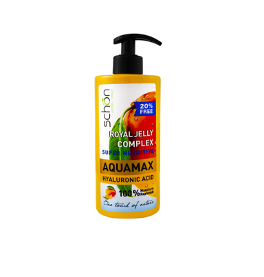 کرم مرطوب کننده و آبرسان شون (Schon) مدل Aquamax حاوی عصاره هلو حجم 500 میلی‌لیتر