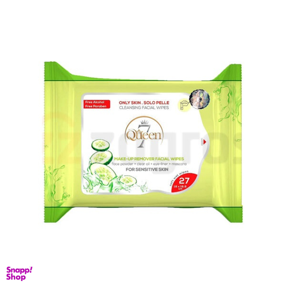 دستمال مرطوب پاک کننده آرایش سون کویین (7Queen) حاوی عصاره خیار مناسب پوست حساس بسته 27 عددی