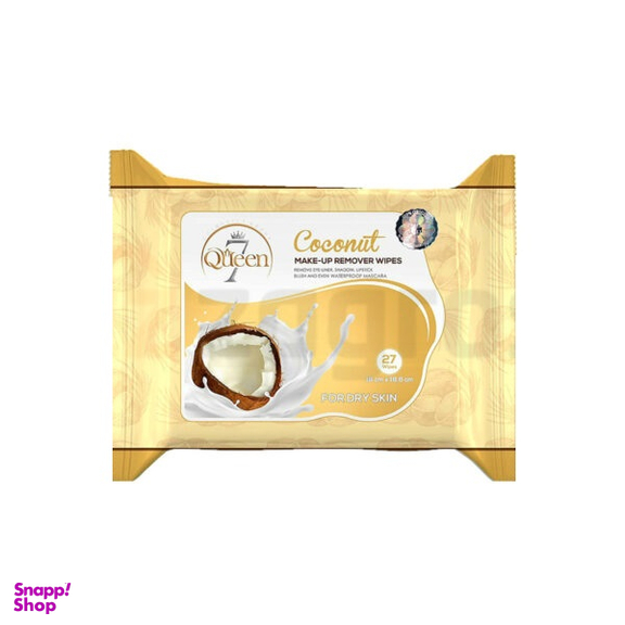 دستمال مرطوب پاک کننده آرایش سون کویین (7Queen) حاوی عصاره نارگیل مناسب پوست خشک بسته 27 عددی