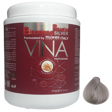 پودر دکلره وینا (Vina) کد 401 وزن 400 گرم رنگ نقره ای