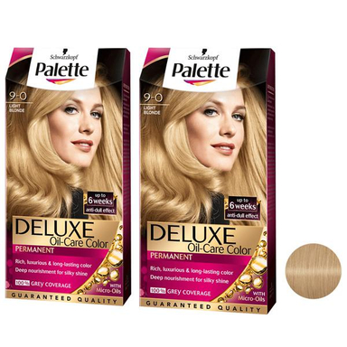 کیت رنگ مو پلت (Palette) مدل Deluxe شماره 9.0 رنگ بلوند روشن حجم 50 میلی‌لیتر مجموعه 2 عددی
