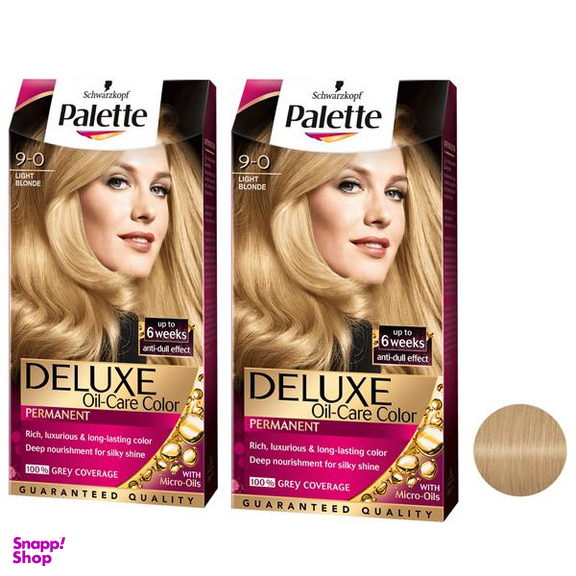 کیت رنگ مو پلت (Palette) مدل Deluxe شماره 9.0 رنگ بلوند روشن حجم 50 میلی‌لیتر مجموعه 2 عددی