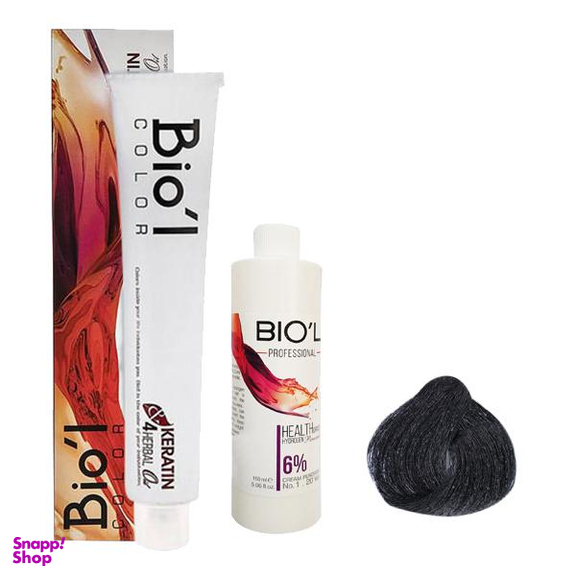 کیت رنگ مو بیول (Biol) سری Professional شماره 1.1 رنگ مشکی پر کلاغی حجم 100 میلی‌ لیتر + اکسیدان شش درصدی