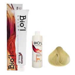 کیت رنگ مو بیول (Biol) سری Professional شماره 10.7 رنگ بلوند زیتونی پلاتینه حجم 100 میلی‌ لیتر + اکسیدان نه درصدی
