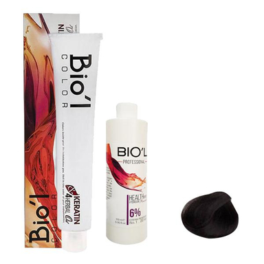 کیت رنگ مو بیول (Biol) سری Professional شماره 2.0 رنگ قهوه‌ای سوخته حجم 100 میلی‌ لیتر + اکسیدان شش درصد