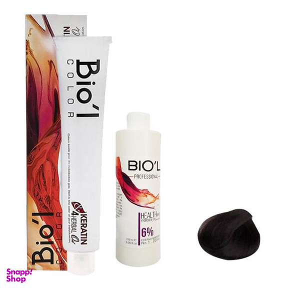 کیت رنگ مو بیول (Biol) سری Professional شماره 2.0 رنگ قهوه‌ای سوخته حجم 100 میلی‌ لیتر + اکسیدان شش درصد