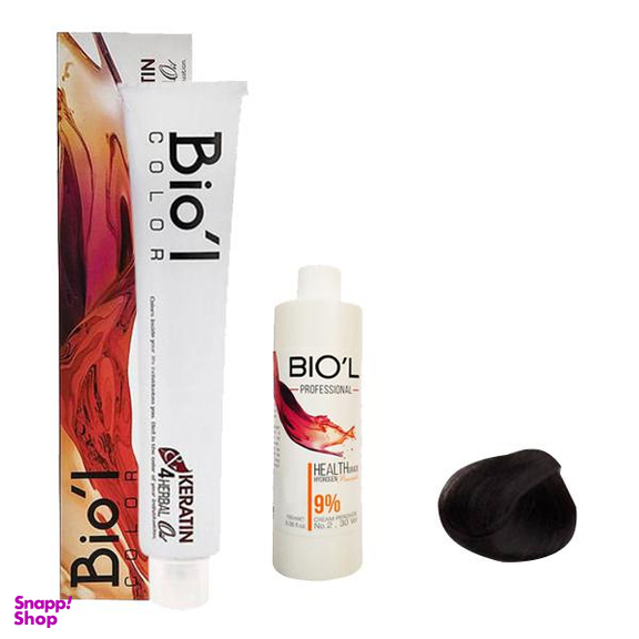کیت رنگ مو بیول (Biol) سری Professional شماره 3.0 رنگ قهوه‌ای تیره حجم 100 میلی‌ لیتر + اکسیدان نه درصد