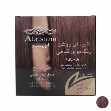 پودر رنگ مو ابریشم (Abrisham) شماره CO100 رنگ قهوه‌ای روشن وزن 130 گرم