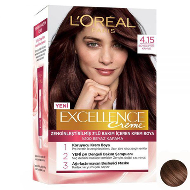 کیت رنگ مو لورآل (Loreal) مدل Excellence شماره 4.15 رنگ قهوه ای ماهگونی حجم 48 میلی لیتر