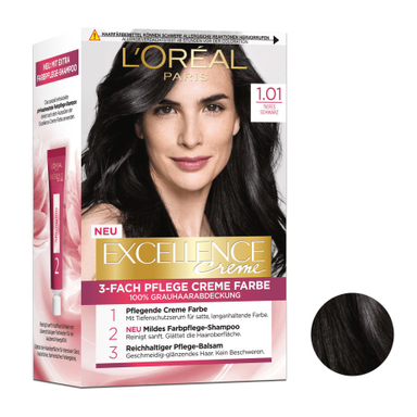 کیت رنگ مو لورآل (Loreal) مدل Excellence شماره 1.01 حجم 48 میلی لیتر رنگ مشکی