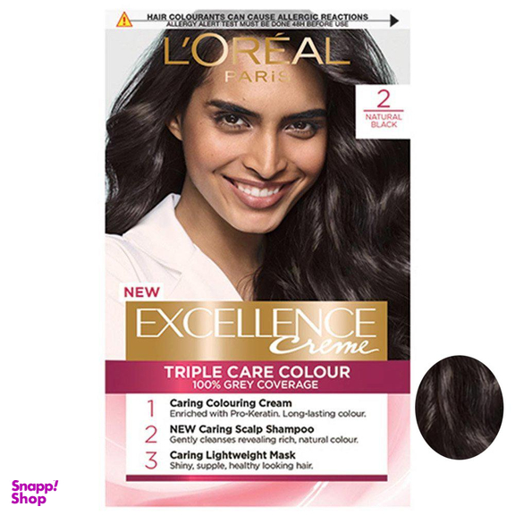 کیت رنگ مو لورآل (Loreal) مدل Excellence شماره 2 رنگ مشکی حجم 48 میلی لیتر